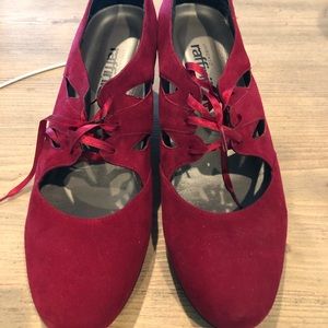 Red suede lace up heels